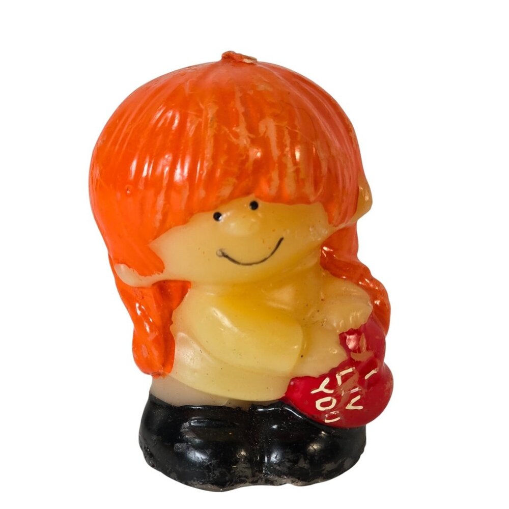 Vintage Figural Candle I Luv You Heart Redhead Retro Valentine Novelty 1970 80s